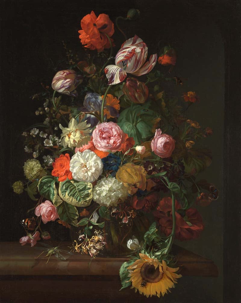 Rachel Ruysch (1664-1750), Stillleben mit Rosen, Tulpen und Sonnenblume, 1710